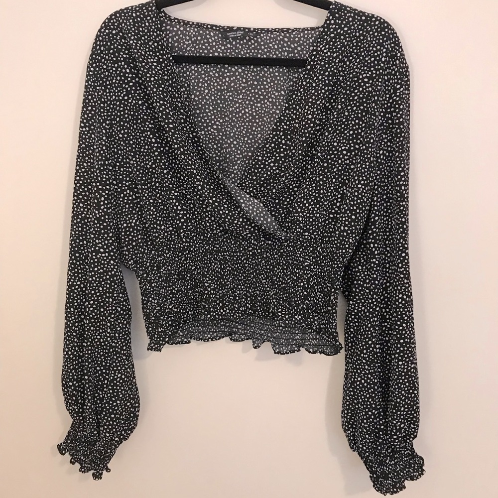 Shein curve polka dot crop blouse